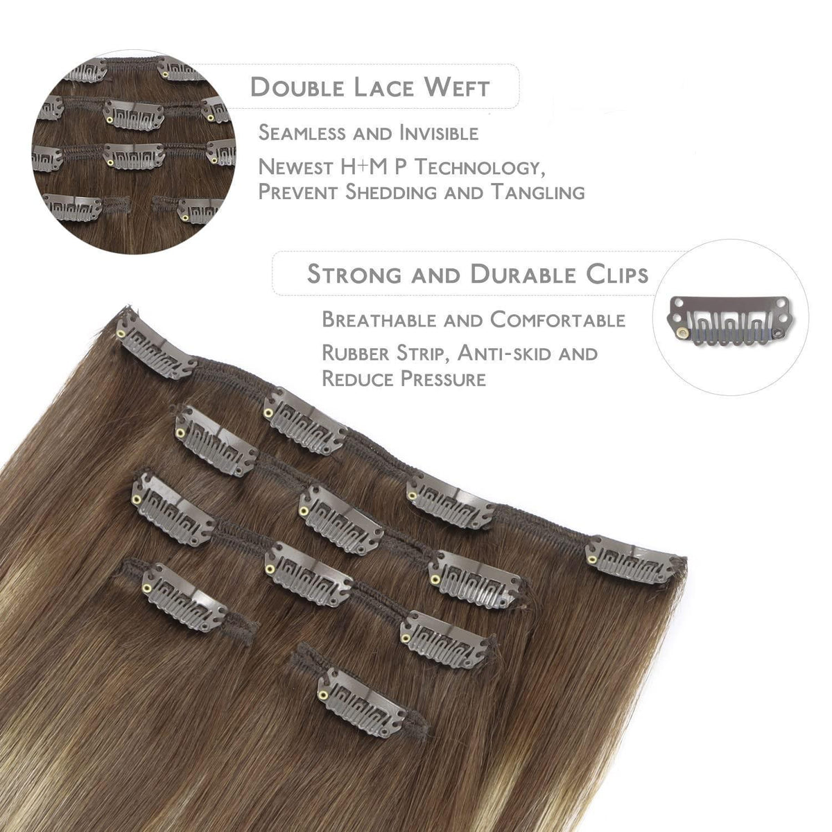 Clip-in Echthaarverlängerung Balayage Schoko-Blond 55cm