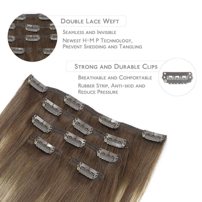 Clip-in Echthaarverlängerung Balayage Schoko-Blond 55cm