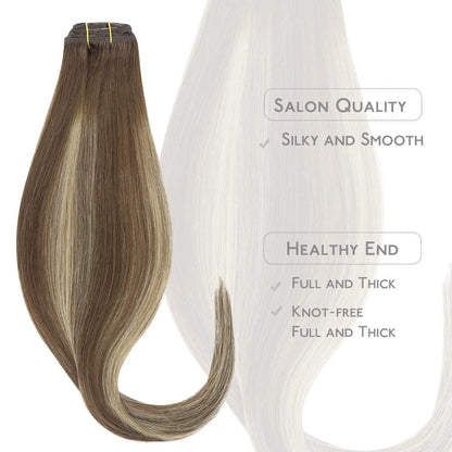 Clip-in Echthaarverlängerung Balayage Schoko-Blond 55cm