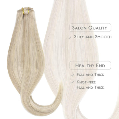 Echthaar Clip-in Extensions Aschblond Highlights Platinblond 35cm