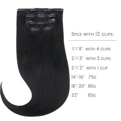 Clip in Echthaar Extensions Schwarz 55cm - 85g