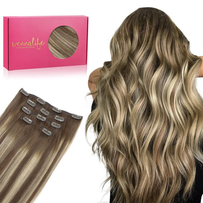 Clip-in Echthaar Extensions Balayage Schoko-Blond 40cm