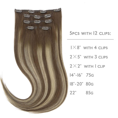 Clip-in Echthaar Extensions Balayage Schoko-Blond 40cm