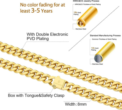 Panzerkette 18K Gold Cuban Link Chain Edelstahl Golden 8mm 50.8cm