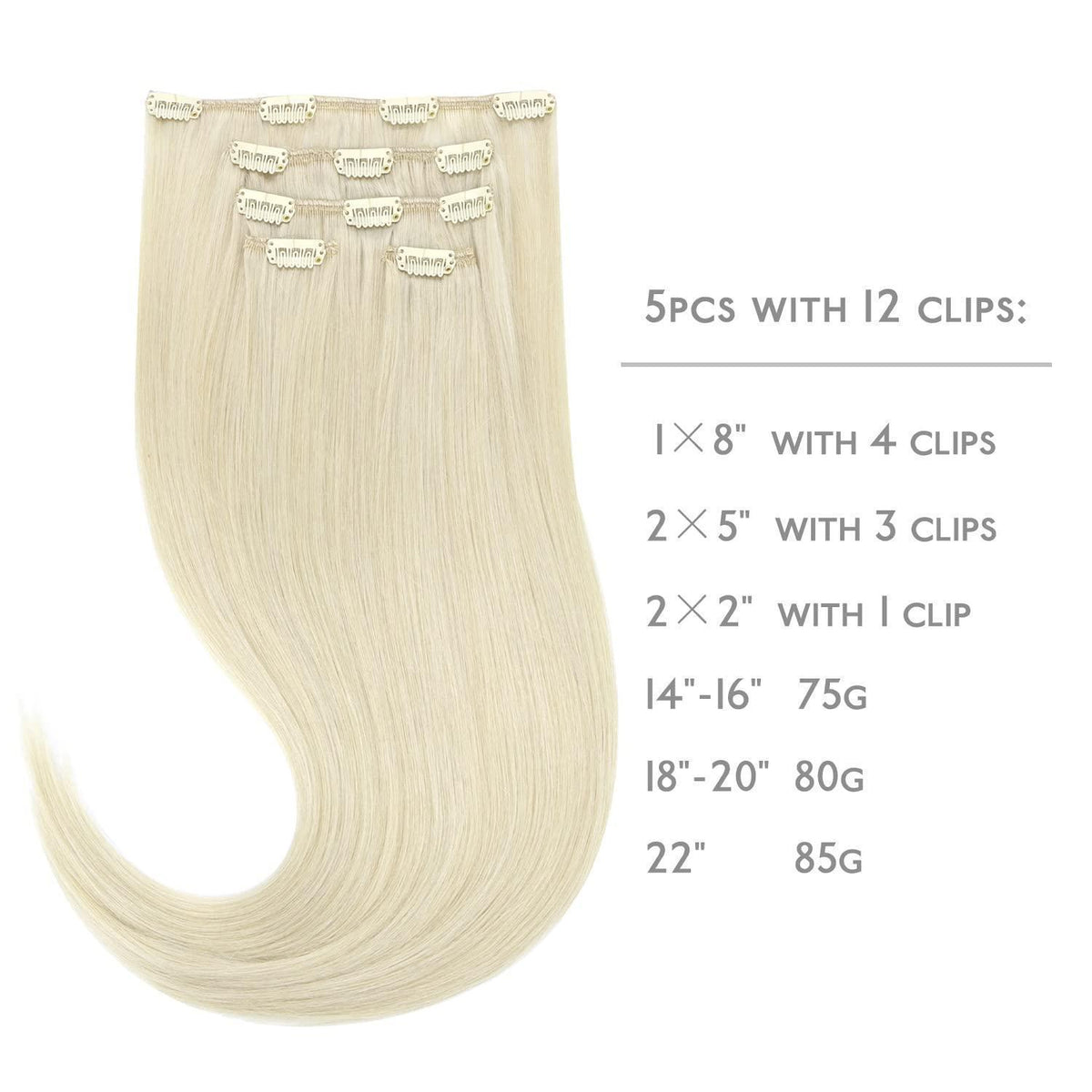 Echthaar Clip-in Extensions Platinblond 50cm - 80g