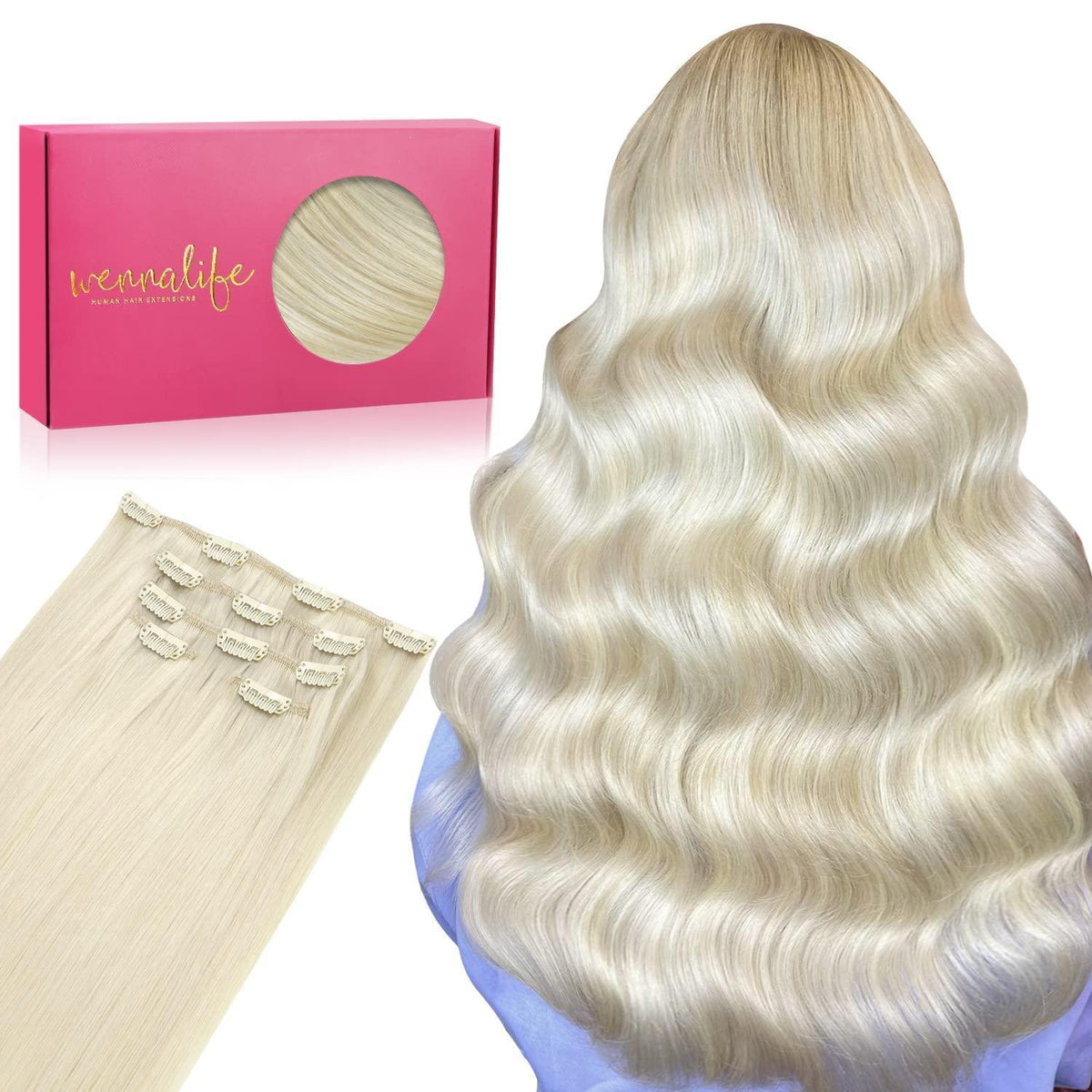 Echthaar Clip-in Extensions Platinblond 40cm - 75g