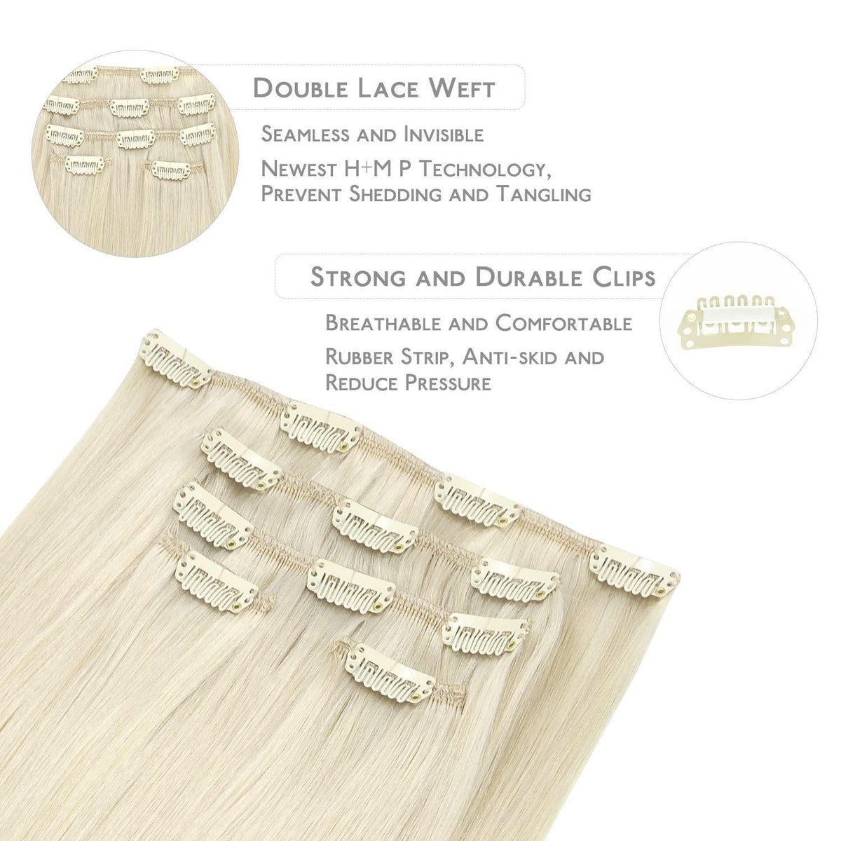 Echthaar Clip-in Extensions Platinblond 55cm - 85g