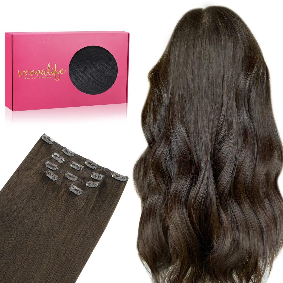 Echthaar Clip-in Extensions Dunkelbraun 35cm - 75g