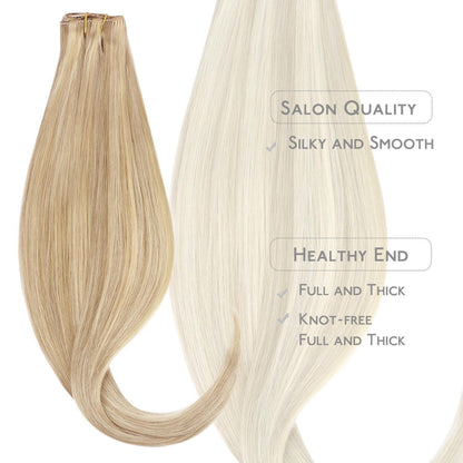 Clip-in Echthaarverlängerungen 35cm Hellblond Highlights Goldblond 75g