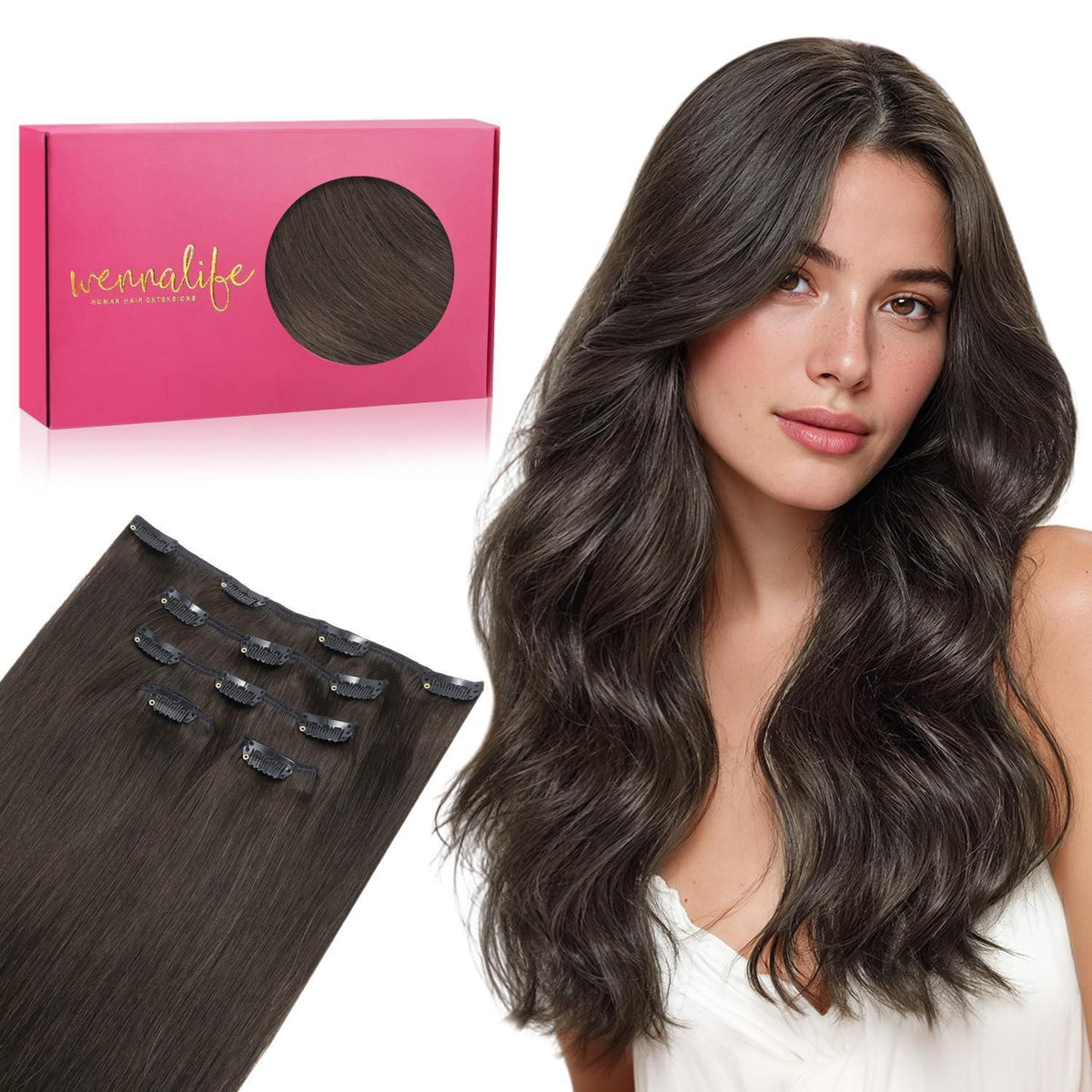 Echthaar Clip-in Extensions Dunkelbraun 40cm - 75g