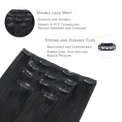 Echthaar Clip-in Extensions Schwarz 50cm - 80g
