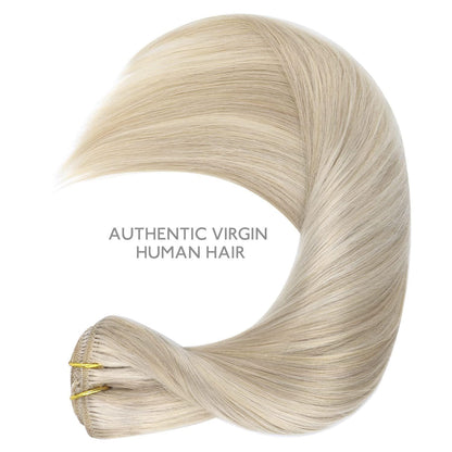 Echthaar Clip-in Extensions Aschblond Highlights Platinblond 55cm