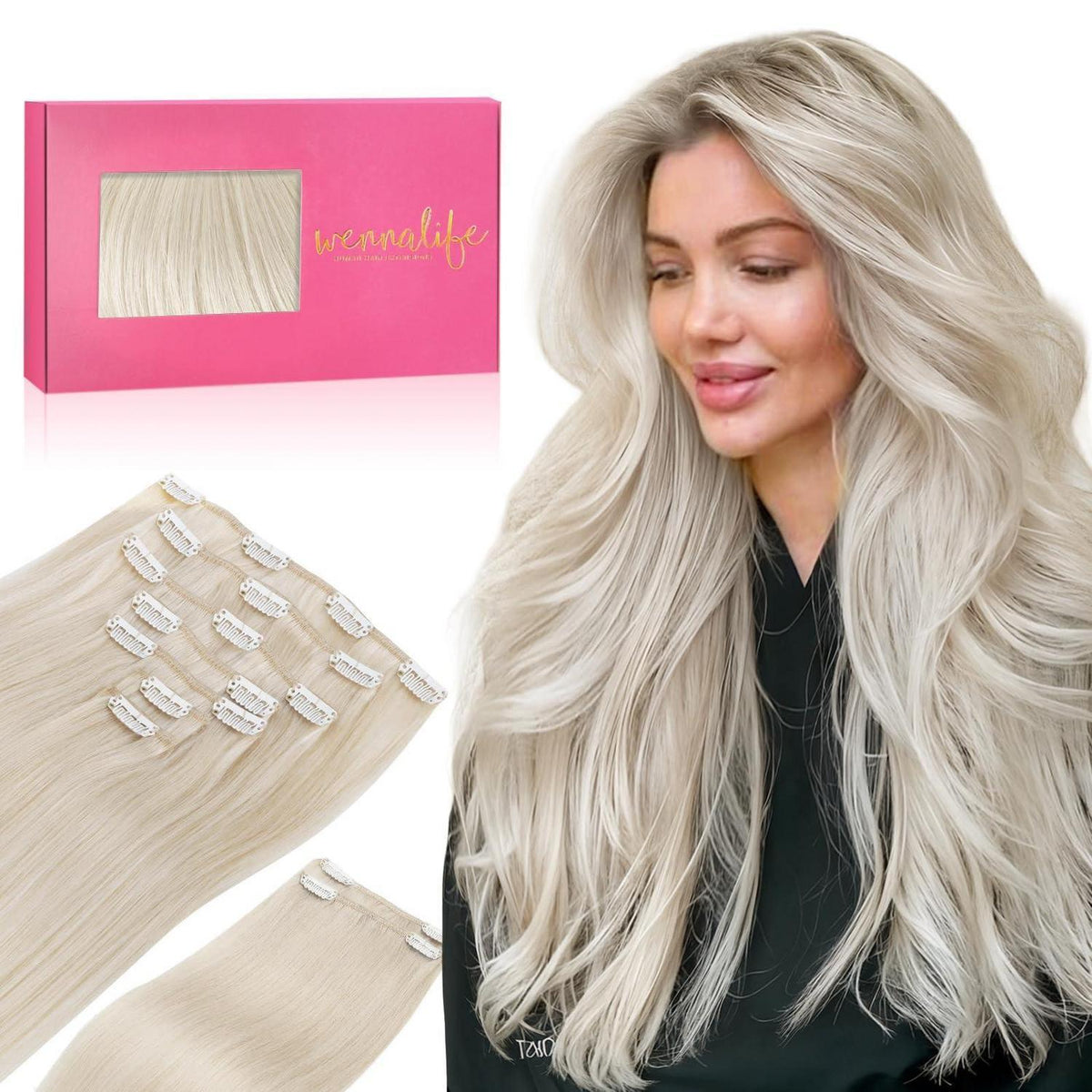 Clip In Echthaar Extensions 150g 55cm Platinblond