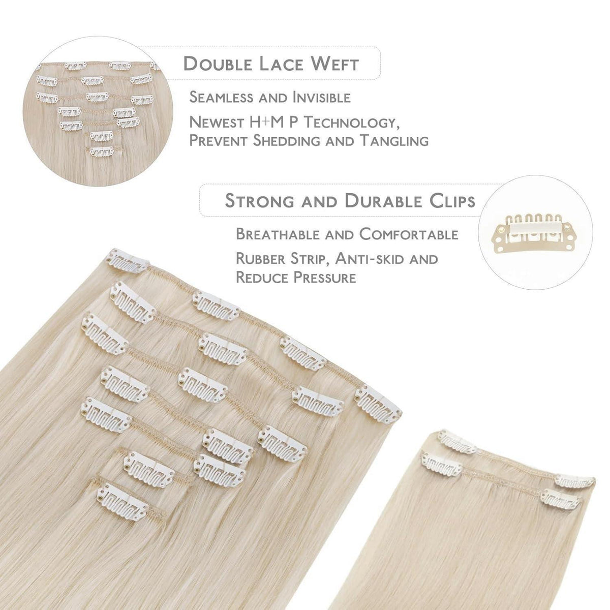 Clip In Echthaar Extensions 150g 55cm Platinblond