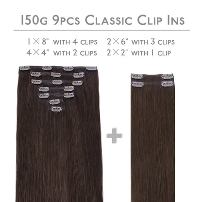Clip-in Haarverlängerung Echthaar 35cm Dunkelbraun/Hellbraun