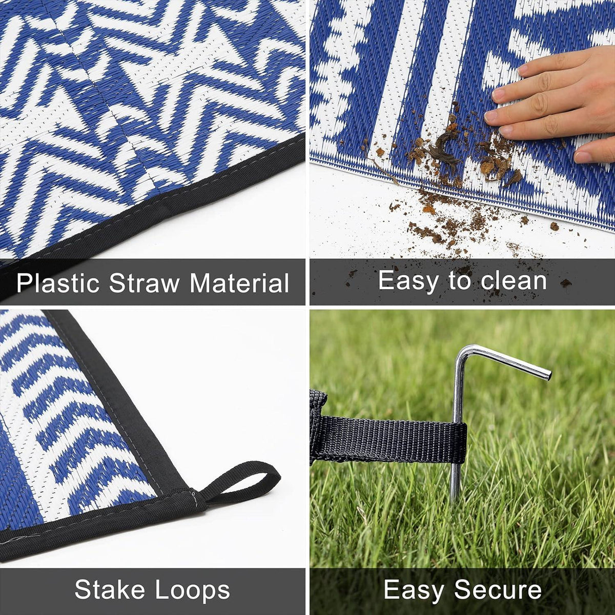 Outdoor Teppich Wetterfest 180x270cm Blau Kunststoff Garten