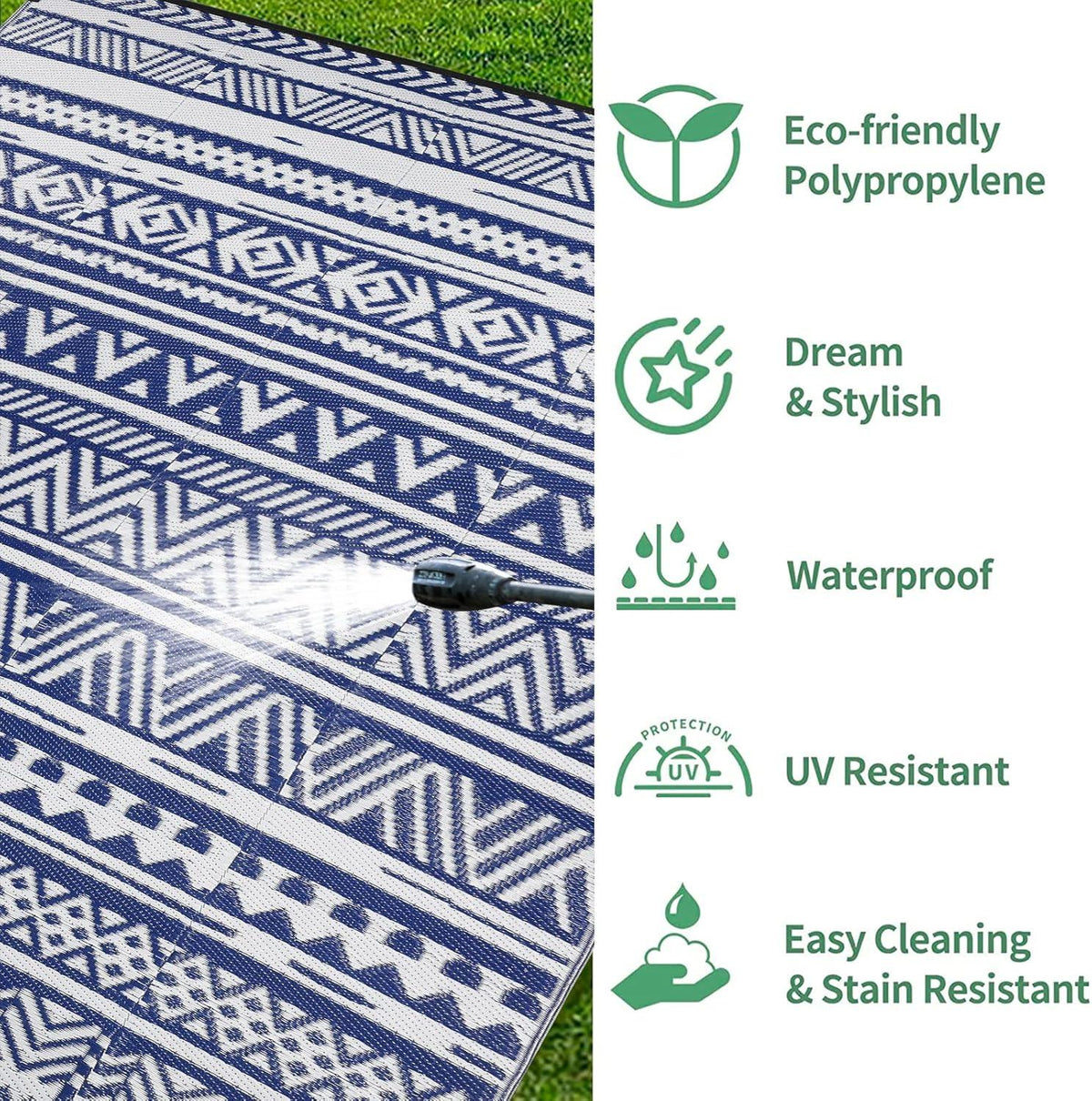 Wetterfester Outdoor Teppich 180x270cm Blau Balkon Garten Kunststoff Außenteppich