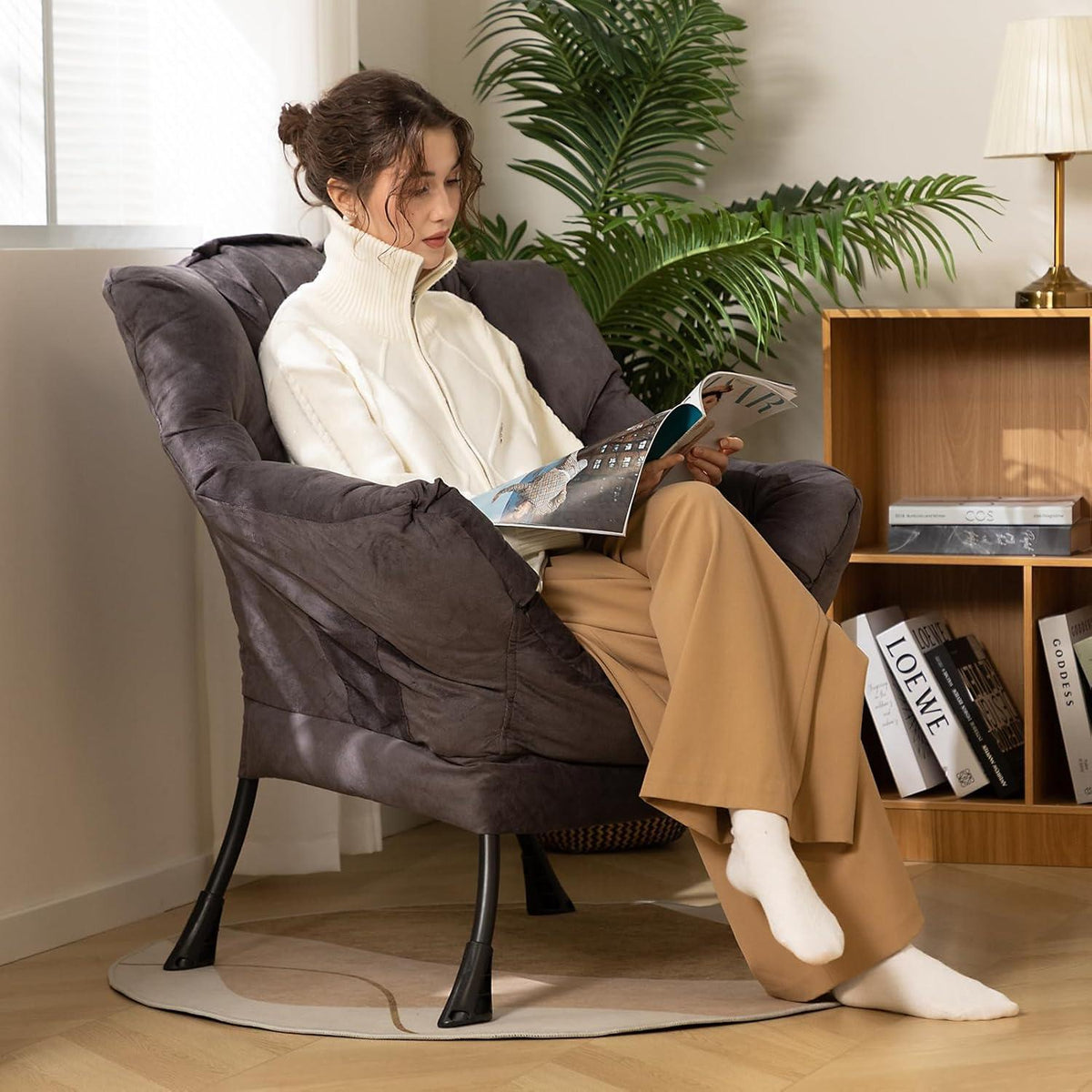 Relax Ohrensessel mit Armlehnen – Grau/Braun, Schnell Aufbau