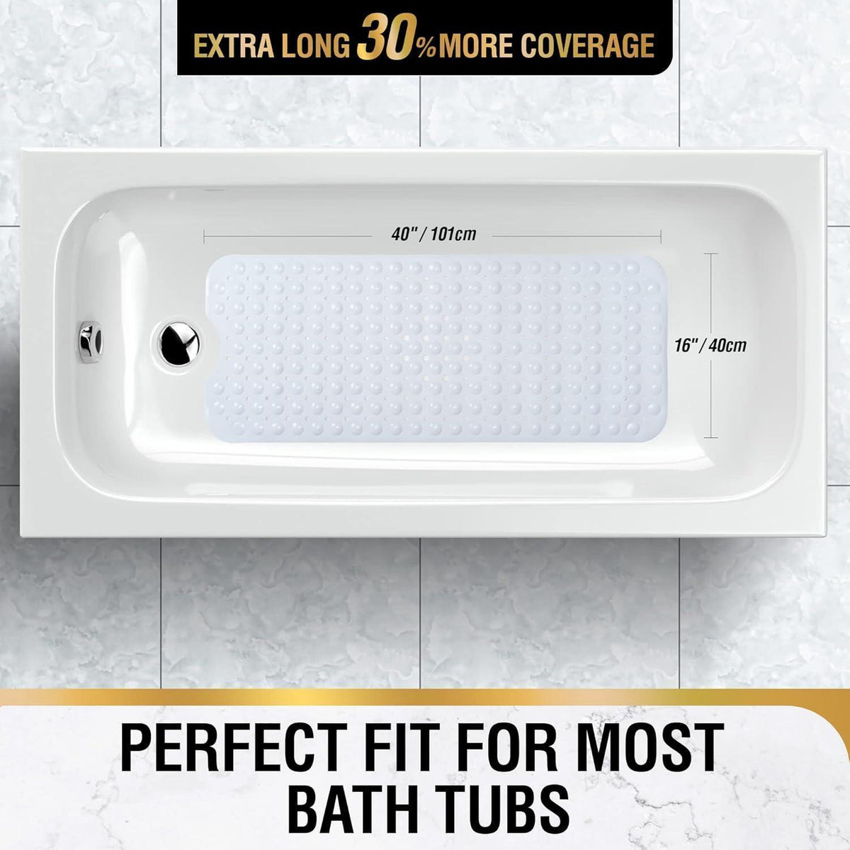 Badewannenmatte rutschfest extra lang 101x40cm Weiß