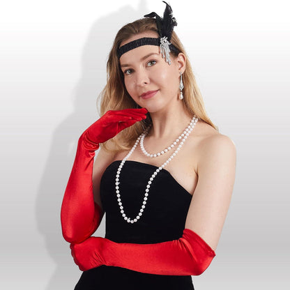 Spooktacular Creations Lange Satin Opern-Handschuhe Damen Rot