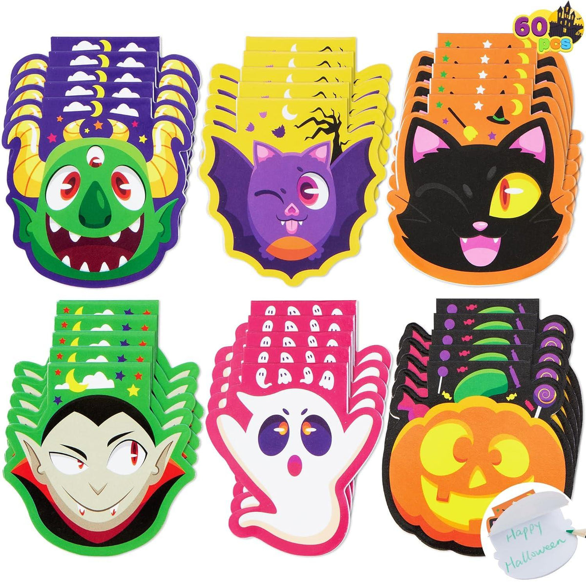 Halloween Mini Notizblock Set 60 Stück Gruselige Charaktere