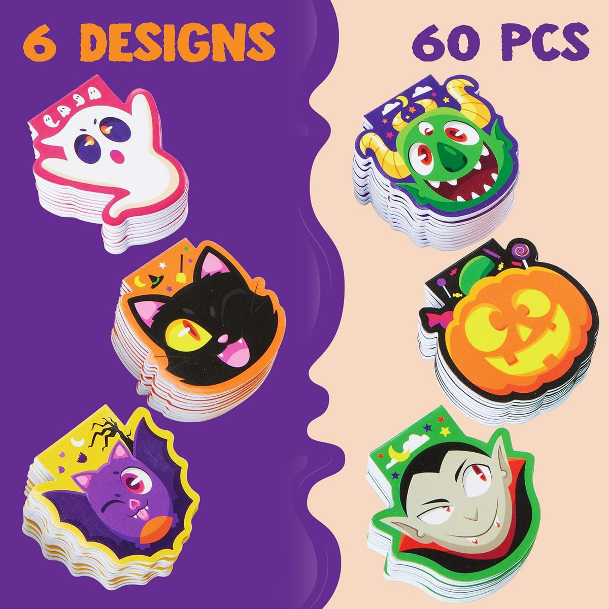 Halloween Mini Notizblock Set 60-teilig Gruselige Charaktere