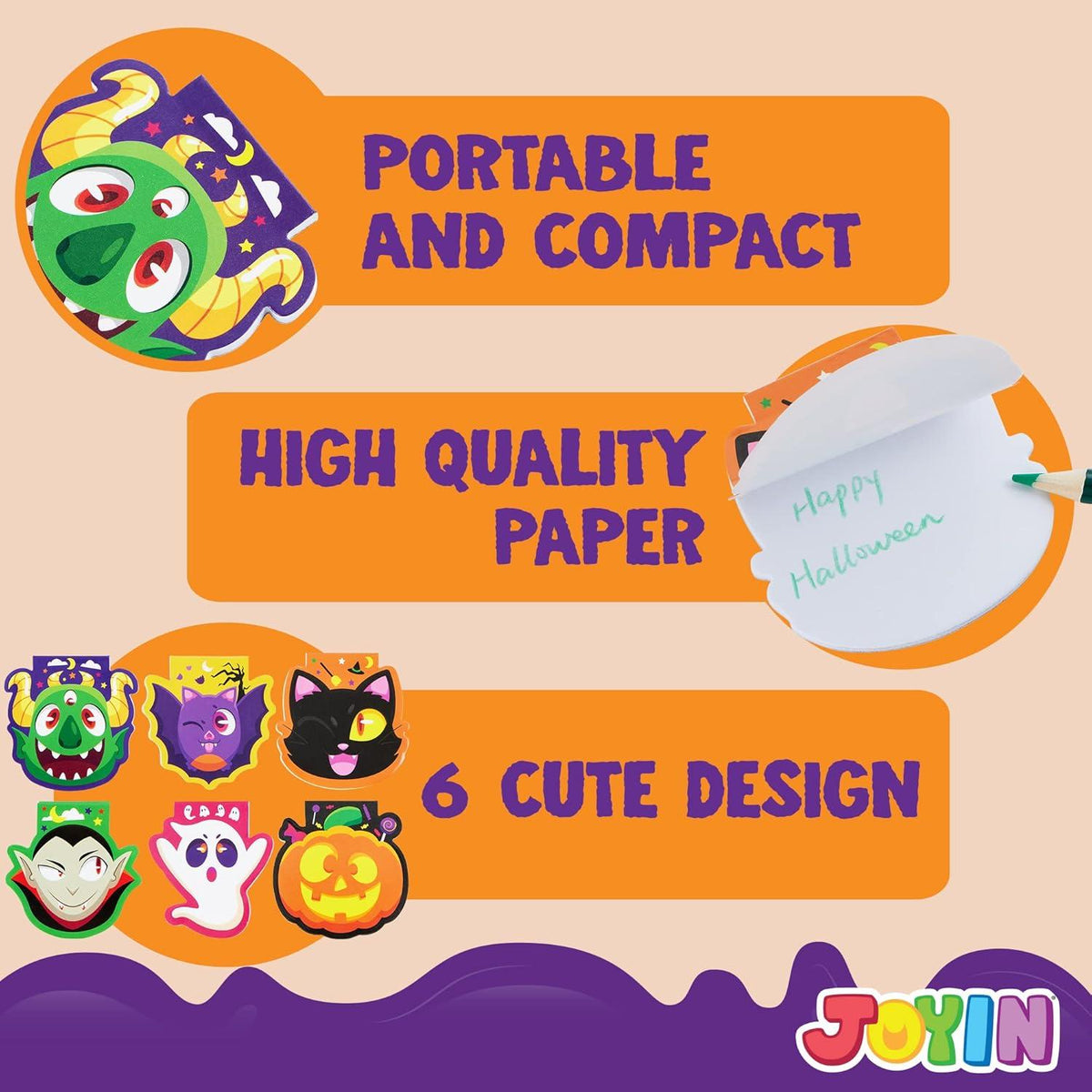 Halloween Mini Notizblock Set 60 Stück Gruselige Charaktere