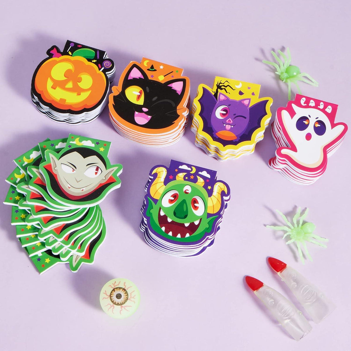 Halloween Mini Notizblock Set 60 Stück 6 Designs gruselige Charaktere Kinder