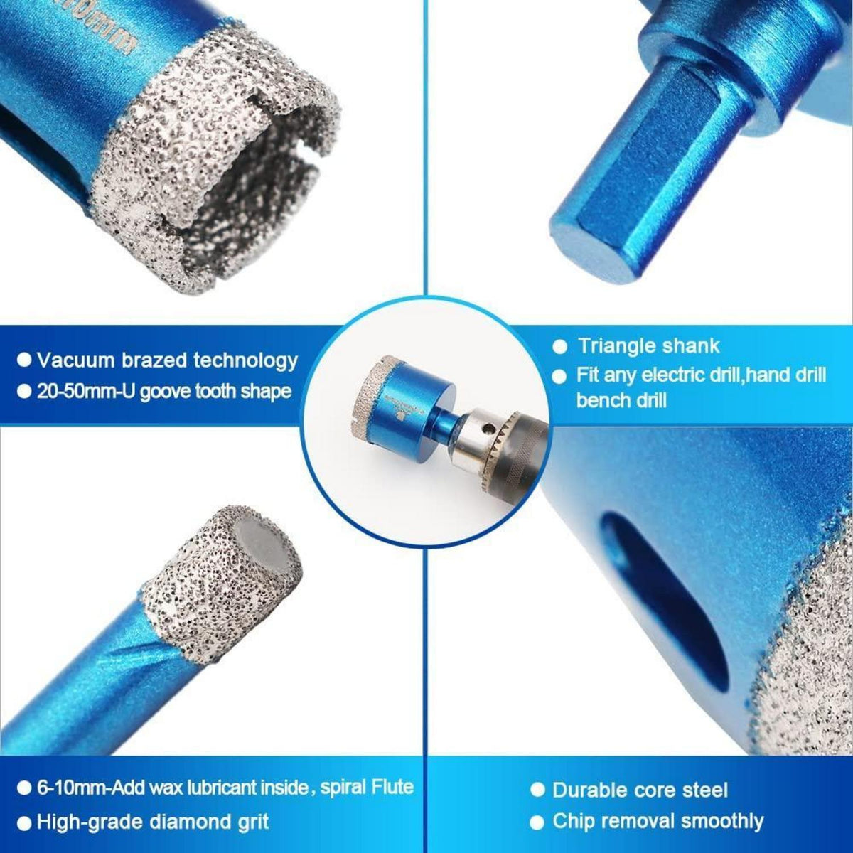 Diamant-Kernbohrerset für Fliesen, Marmor, Granit – 9tlg.