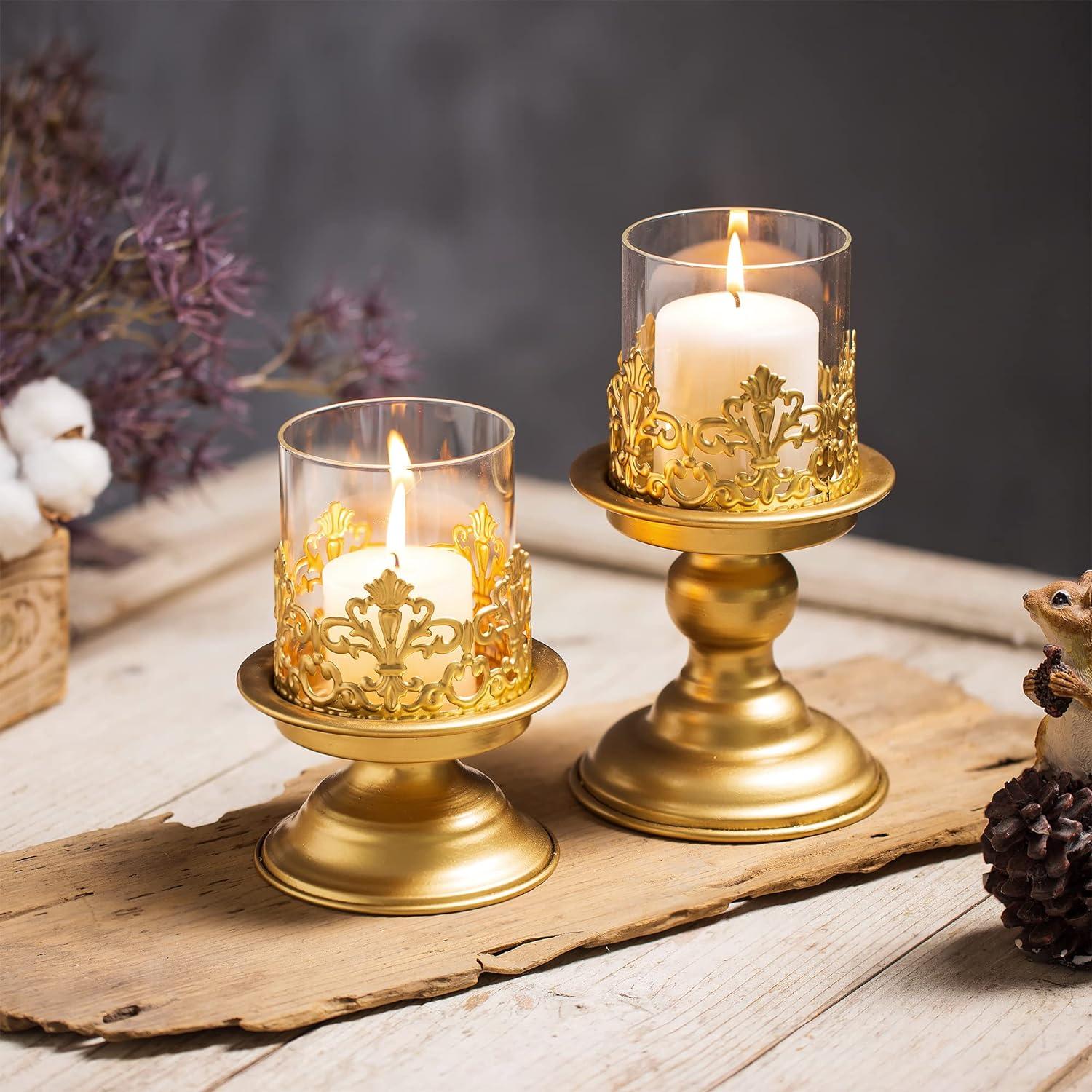 Vintage Metall Kerzenständer Set für Stumpenkerzen - Gold & Schwarz