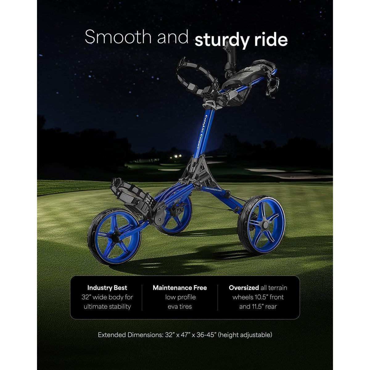 Kompakter 3-Rad Golfwagen, leicht zusammenklappbar, Blau