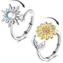 2er Set Silber Sonnenblume Fidget Ringe Damen mit Mondstein, verstellbar