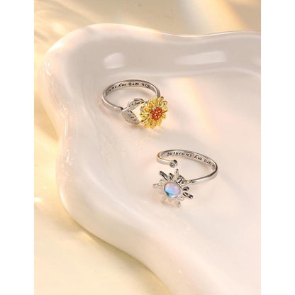 2er Set Silber Sonnenblume Fidget Ringe Damen mit Mondstein, verstellbar