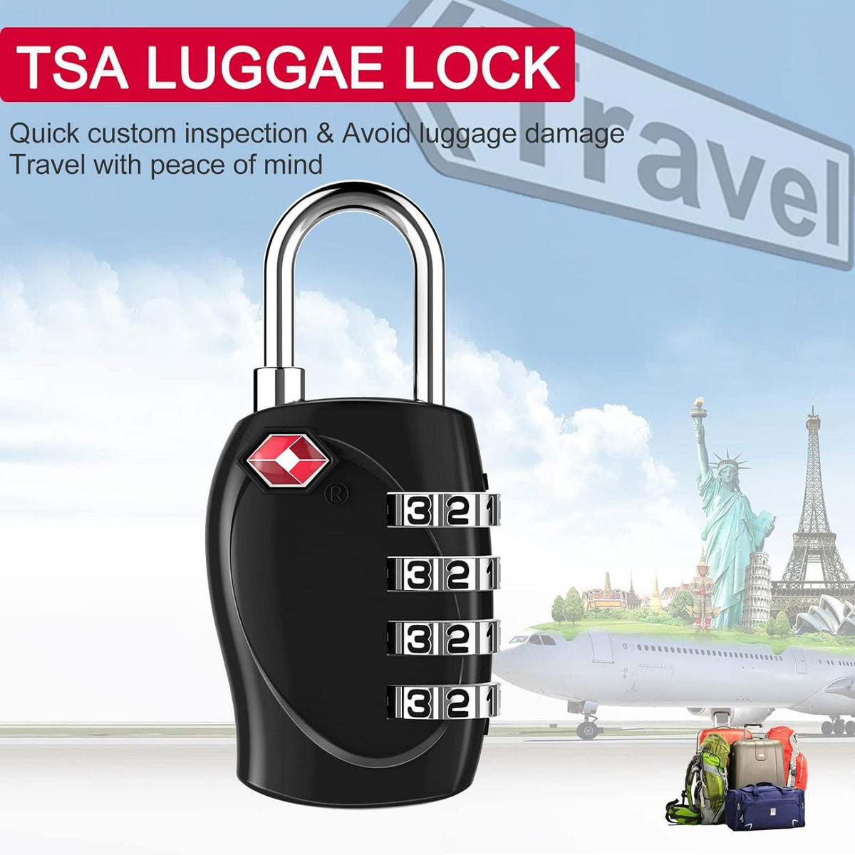 ZHEGE TSA Zahlenschloss 4 stellig für Koffer Rucksack Tasche