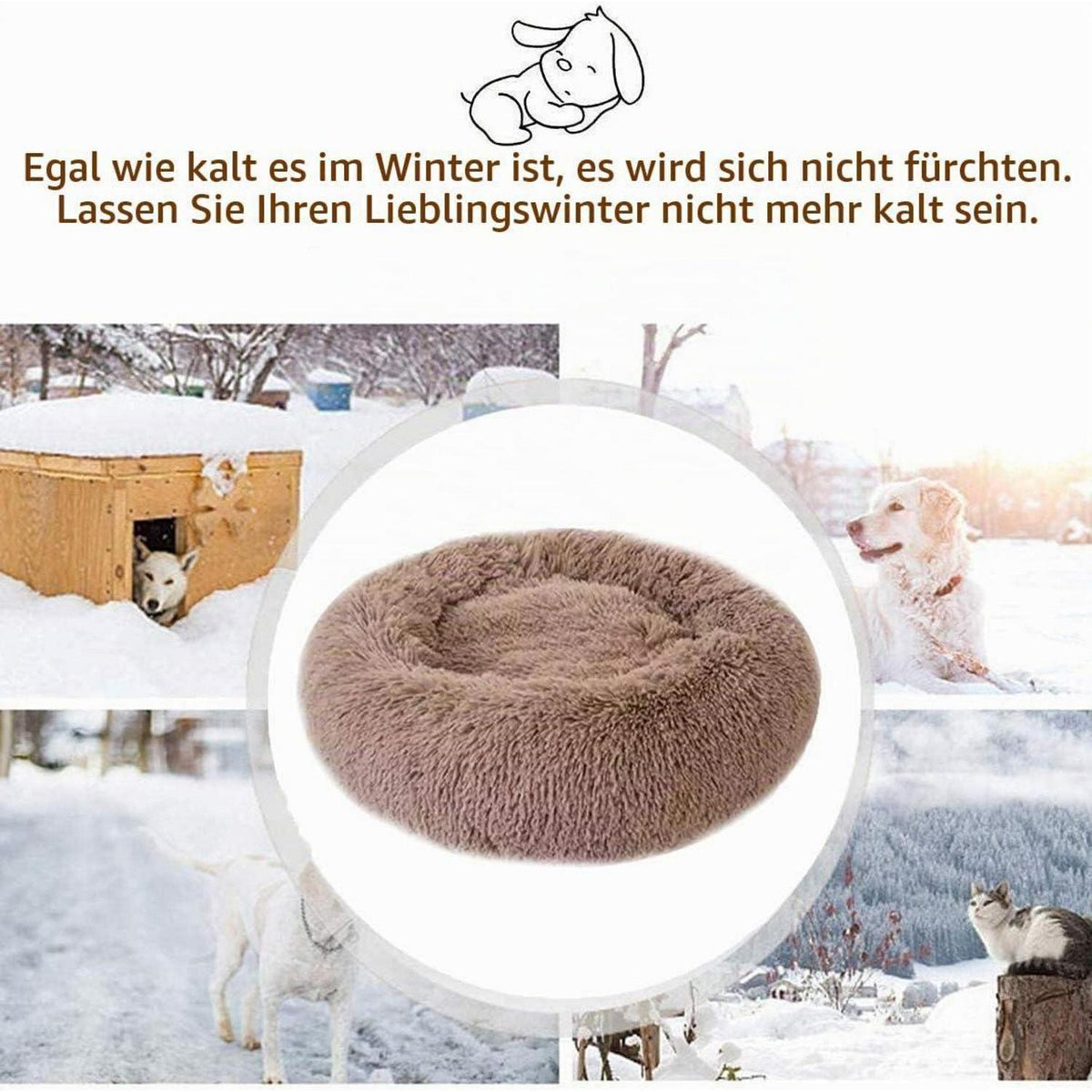 Flauschiges Hundebett Orthopädisch Braun Ø 120cm