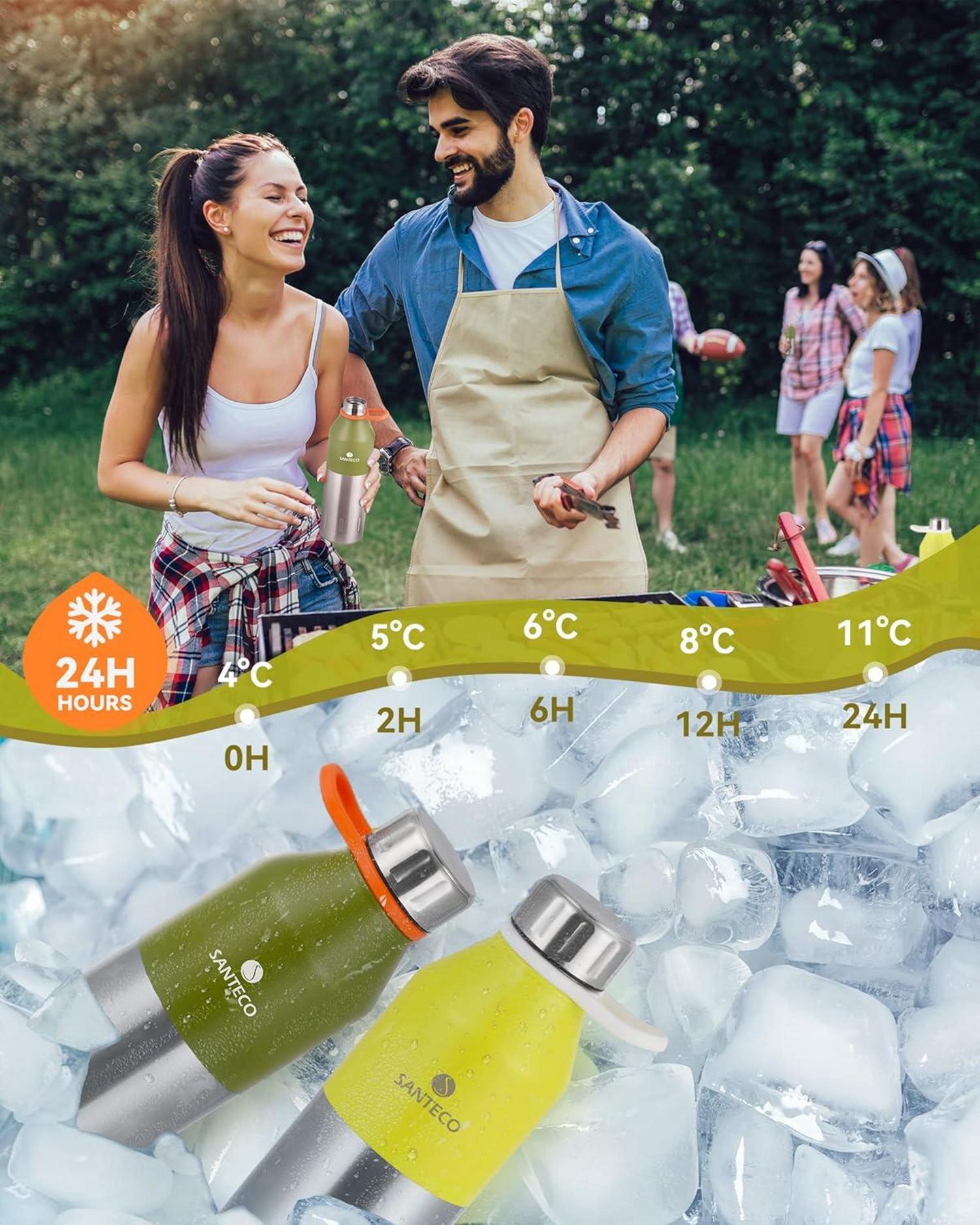 SANTECO Edelstahl Trinkflasche 350ml 500ml Auslaufsicher Thermosflasche Kinder Vakuum BPA-frei