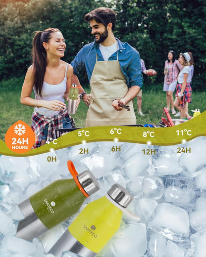 SANTECO Edelstahl Trinkflasche 350ml 500ml Auslaufsicher Thermosflasche Kinder Vakuum BPA-frei