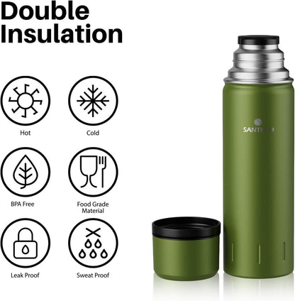 Thermoskanne Edelstahl 1l 500ml Isolierflasche Trinkbecher Sport