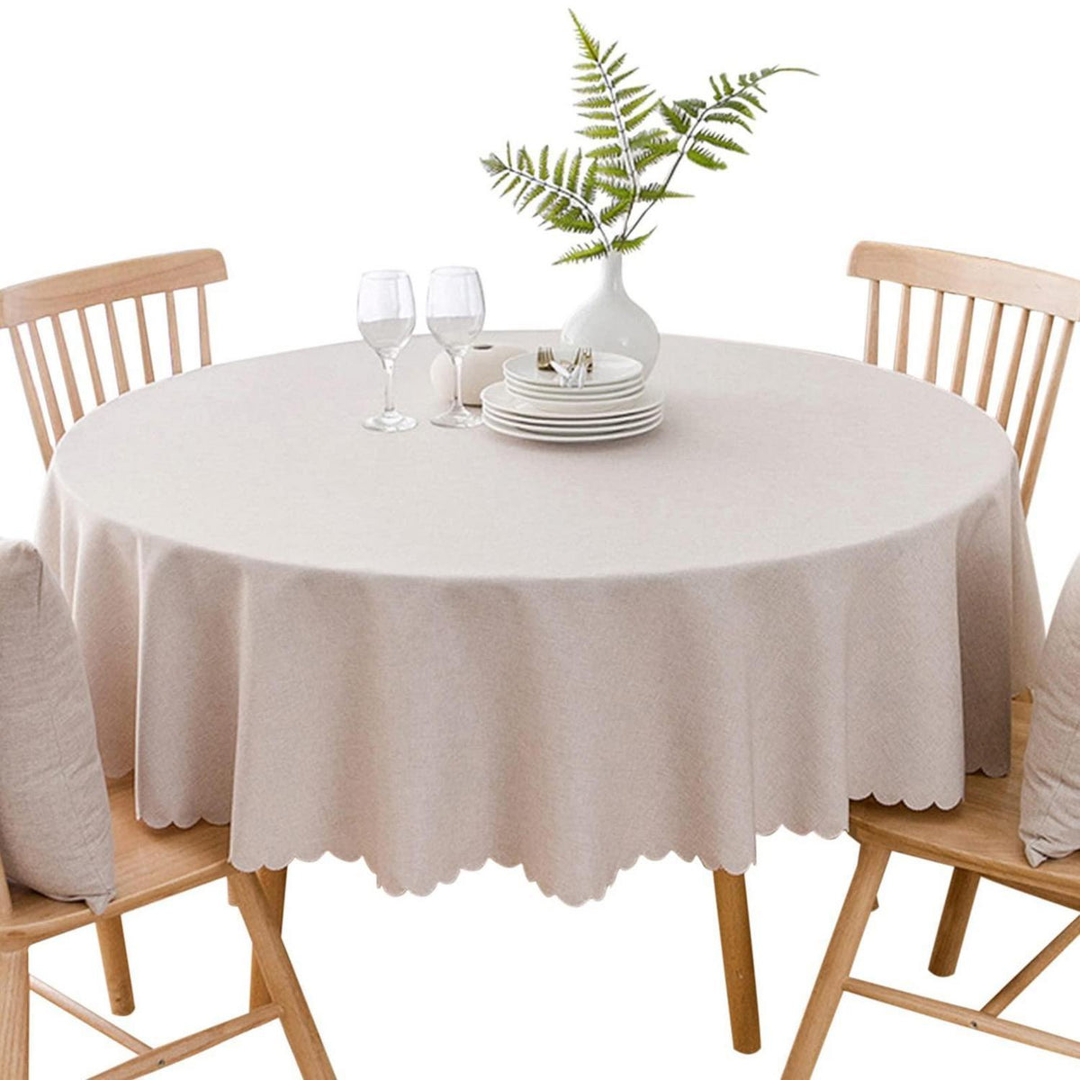 Runde wasserdichte Tischdecke 160cm – Beige, Fleckresistent & Abwaschbar