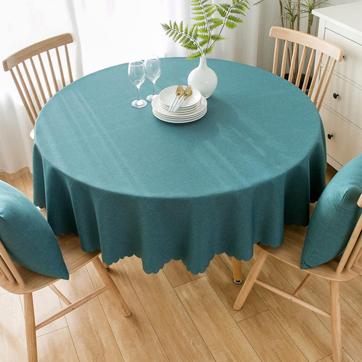 Runde wasserdichte Tischdecke Blaugrün 140cm – Fleckresistent & Pflegeleicht