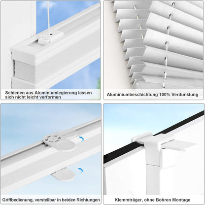Verdunkelungsplissee ohne Bohren Klemmfix Weiß 80x220 cm Thermo Sichtschutz