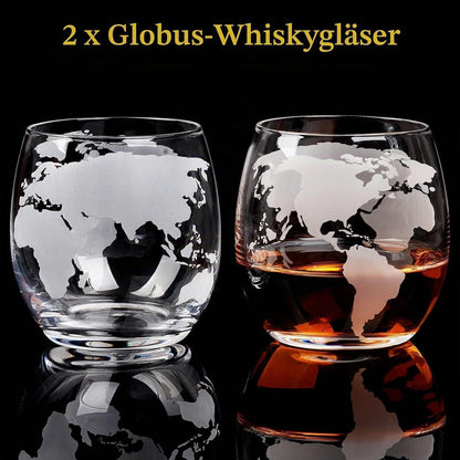 Globus Whiskey Dekanter Set mit Gläsern & Kugelsteinen