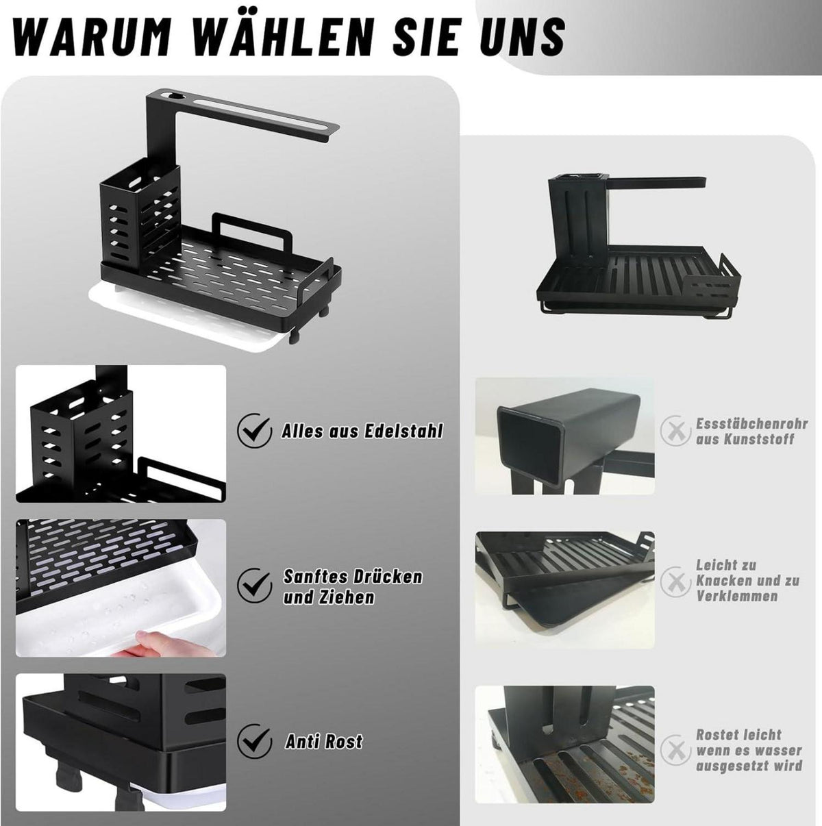 Spülbecken Organizer Schwarz Edelstahl Utensilien Küche Badezimmer
