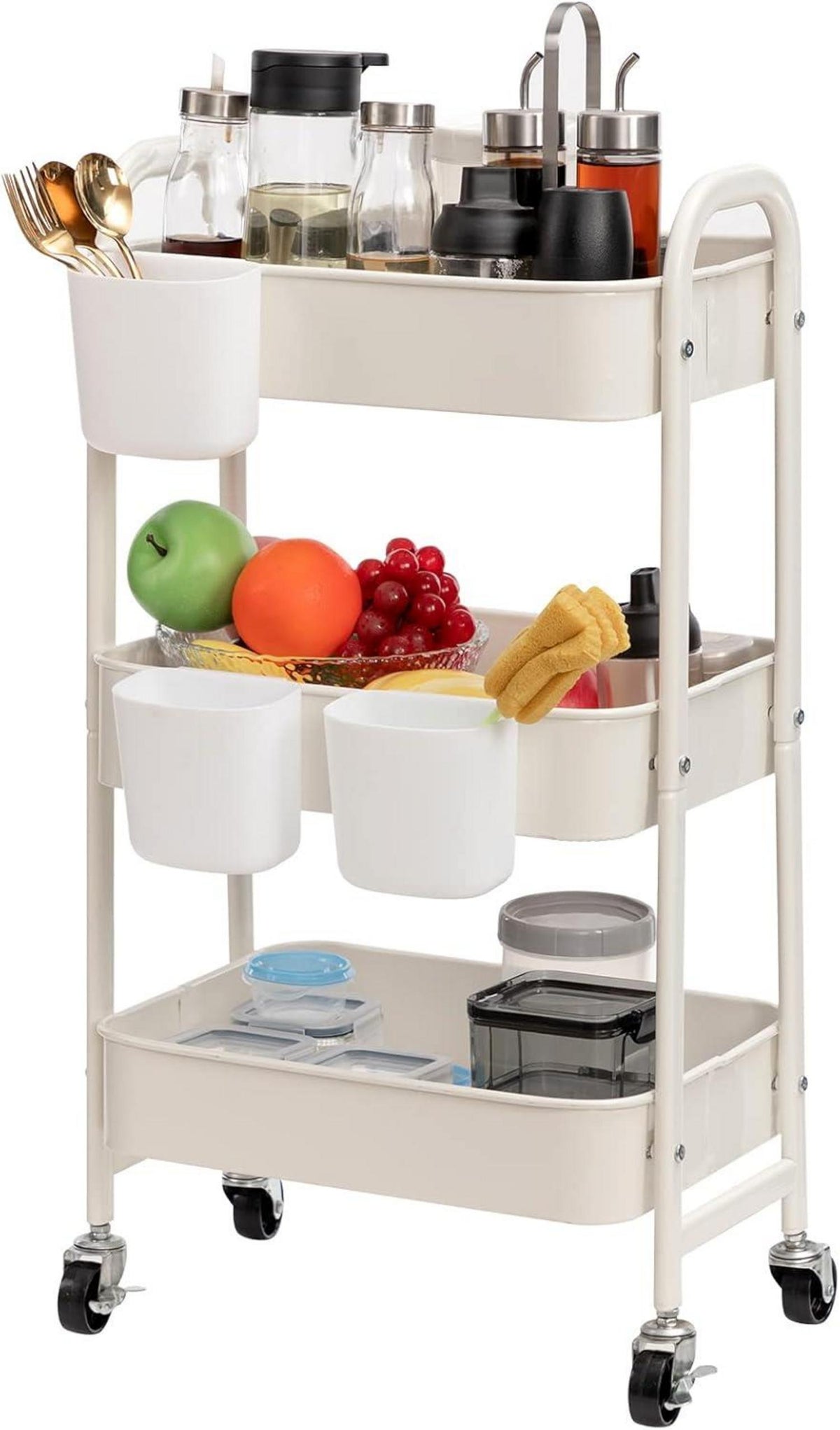 3-Etagen Rollwagen Metall für Wohnzimmer Make-up Badezimmer