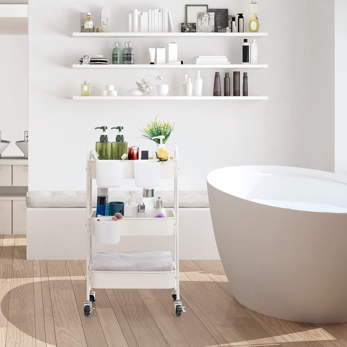 3-Etagen Rollwagen Metall für Wohnzimmer Make-up Badezimmer
