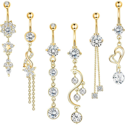 Bauchnabelpiercing Set 6 Stück 14G Chirurgenstahl mit Zirkonia Gold