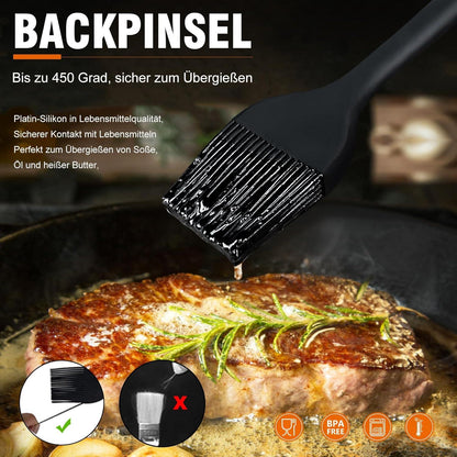 Silikon Backpinsel Set BBQ Grillen Lebensmittelqualität BPA frei 21+25.5cm