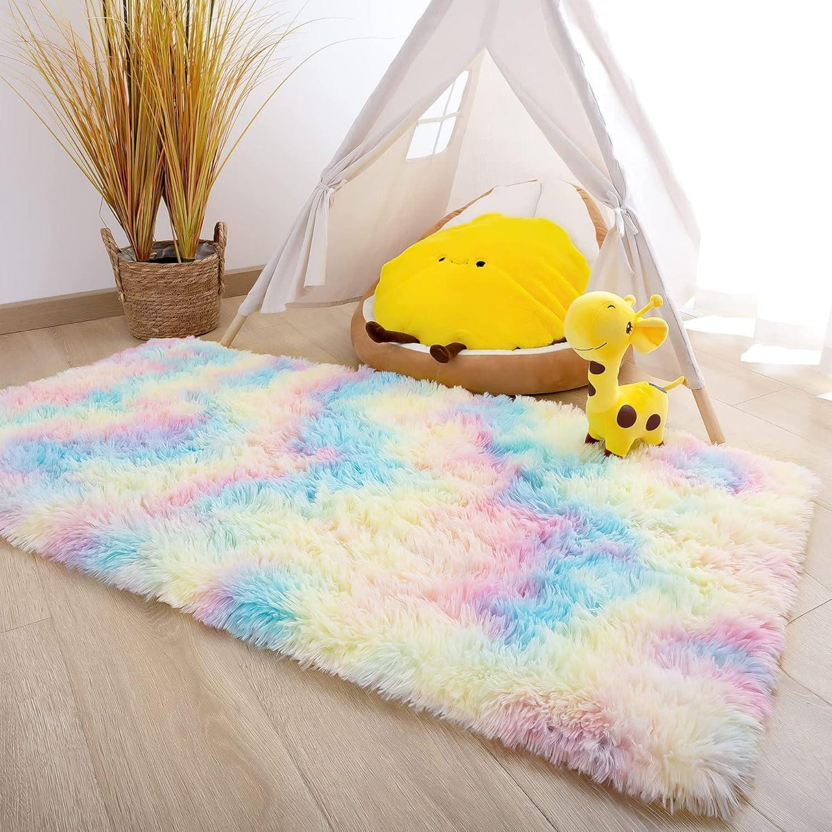 Weicher Hochflor Shaggy Teppich Regenbogen 80x150 cm