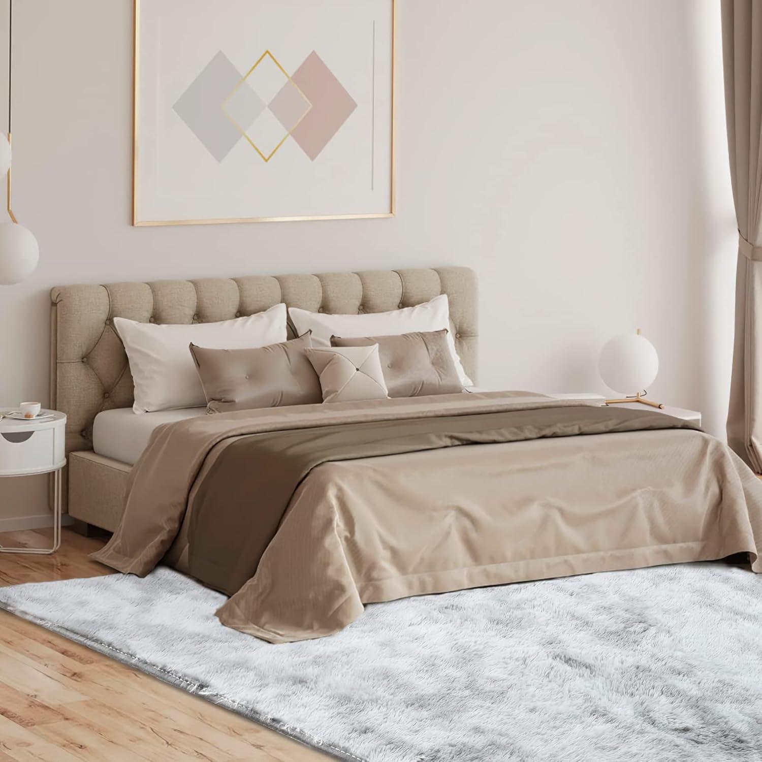 Flauschiger Teppich ROHATIM Hochflor 160x230 cm Weich Shaggy Hellgrau
