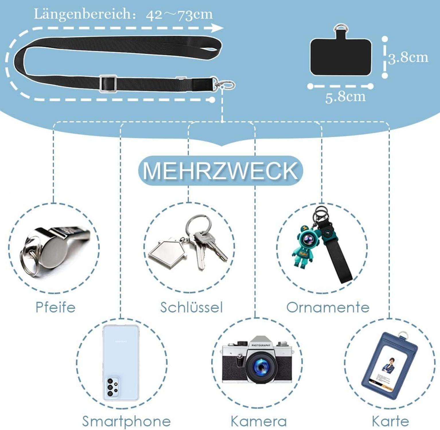 Handykette zum Umhängen mit verstellbarem Lanyard - Schwarz/GrunKompatibel für